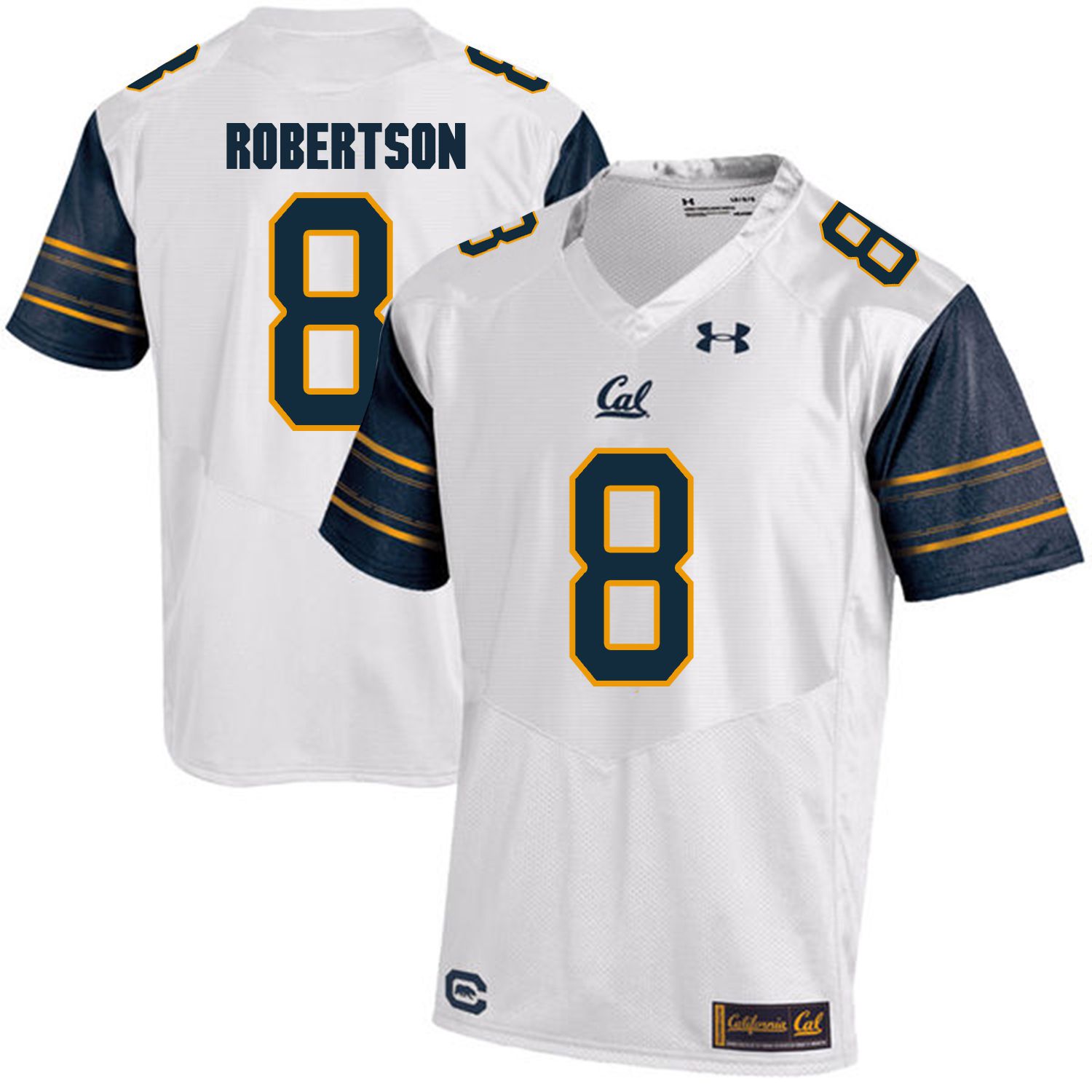 Men California Golden Bears #8 Demetris Robertson White Customized NCAA Jerseys1->customized ncaa jersey->Custom Jersey